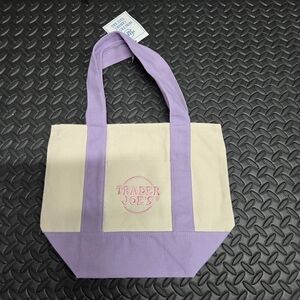 Trader Joe's Lavender & Cream Canvas Mini Tote Bag